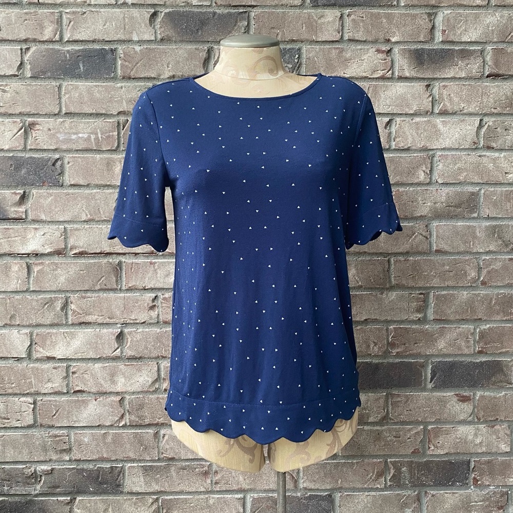 Elle Polka Triangle Blouse with Scallop Hem
